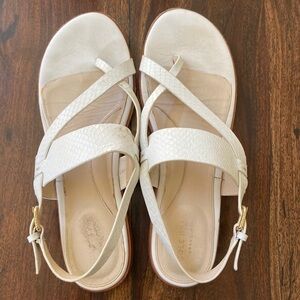 Sz 9 Cole Haan White Leather Women’s Snakeskin Sandals SO COMFY w/Ankle Strap